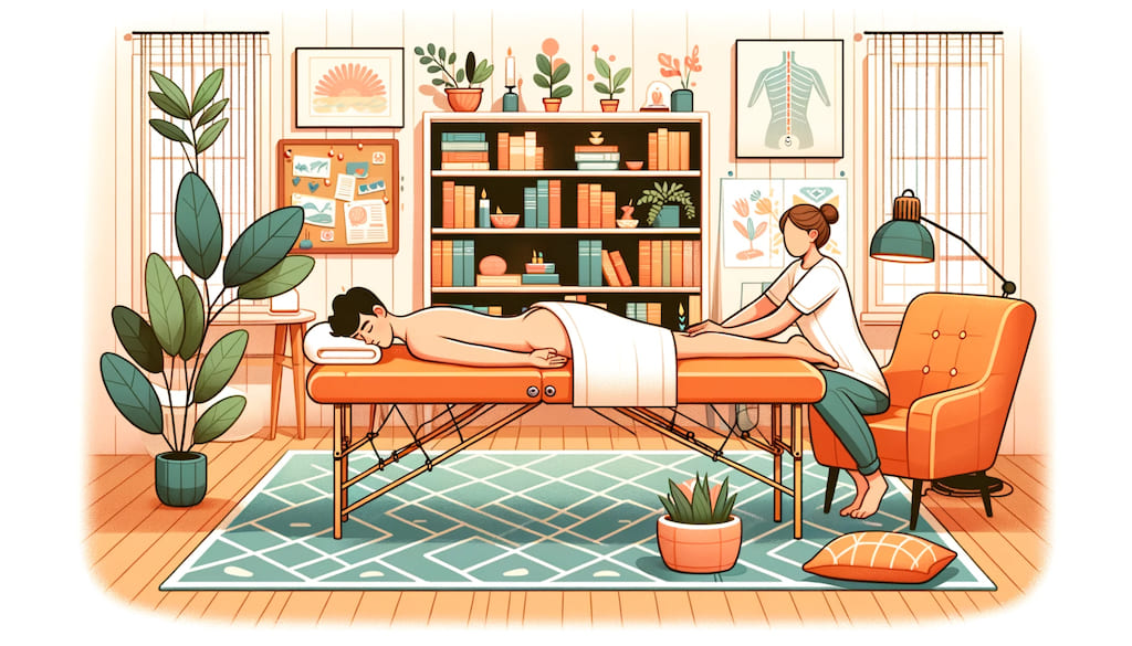 Cartoon drawing of man getting massage